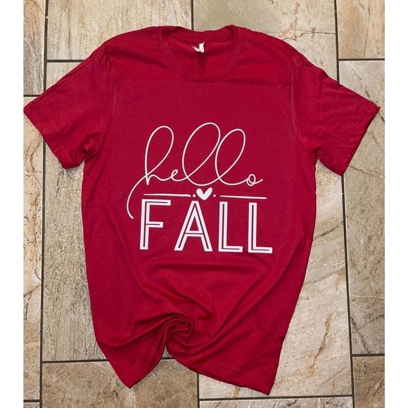 Bella Canvas Unisex‎ Red "Hello Fall" Top Shirt Size Medium - Picture 1 of 2